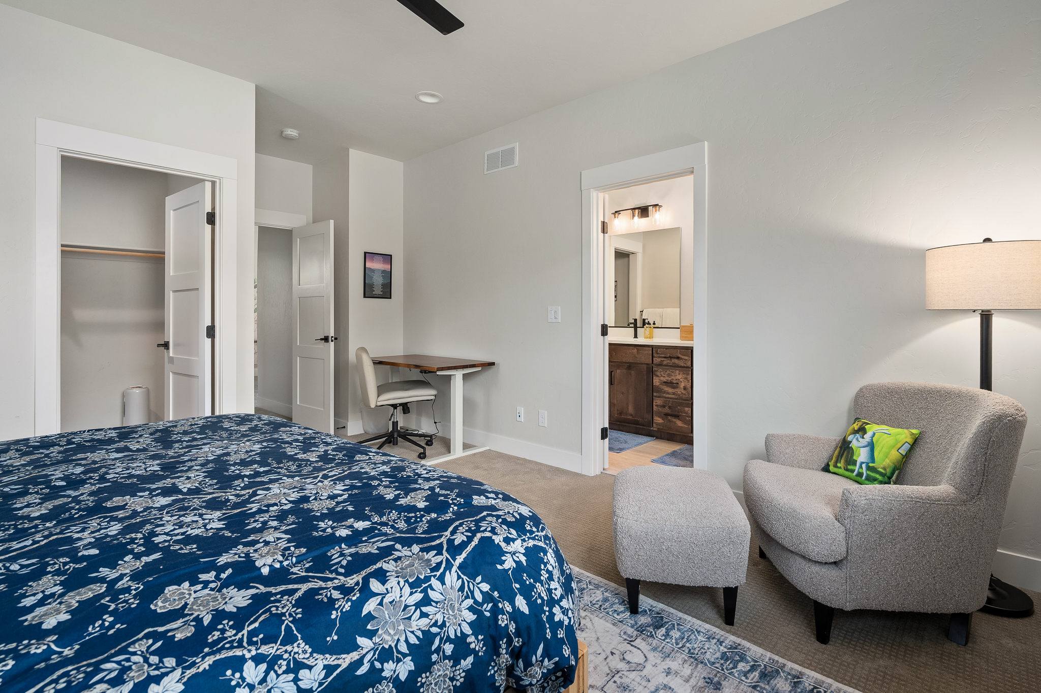 If you must work... you'll at least be comfortable with our adjustable sit/stand desks.